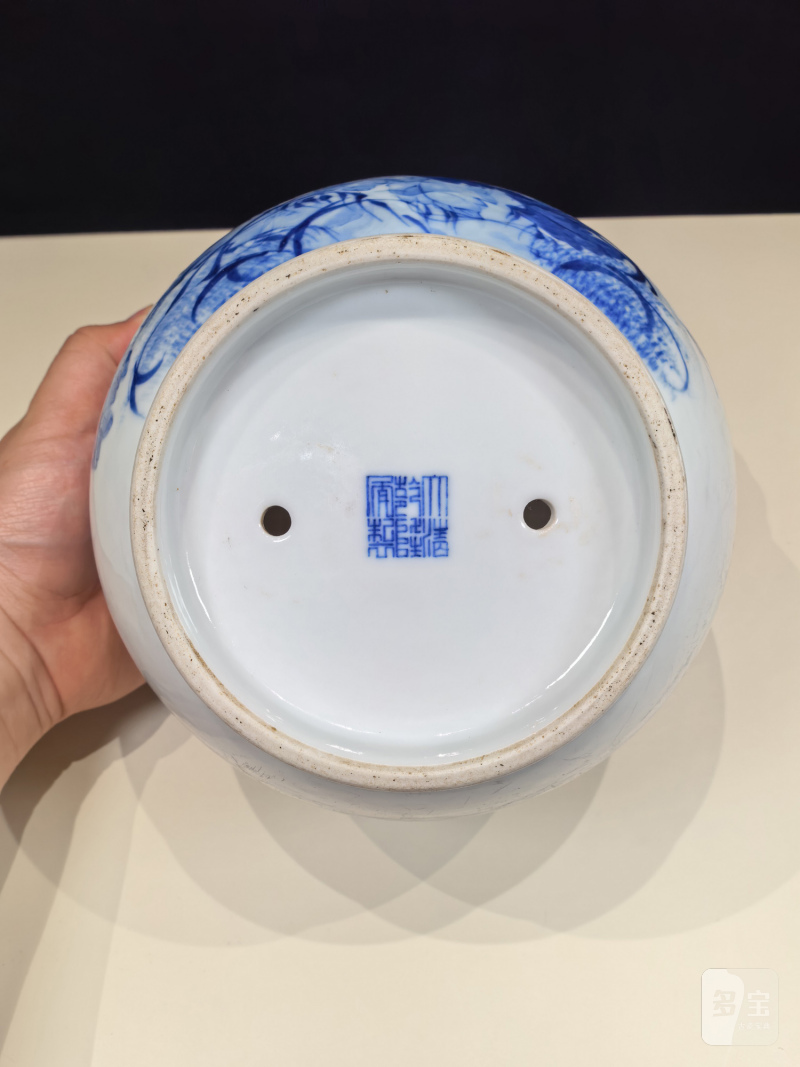 民国 王步风格青花花鸟纹花盆 - 图12
